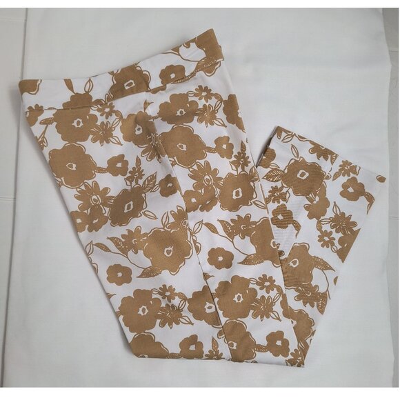 Vintage Y2K Summer White/Tan Flower Print Capris - Women's 8P (Petite) - Picture 1 of 6